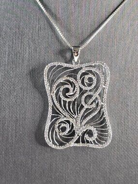 Womens Sterling Silver Modernist CZ Pendant Necklace 8.3g E6722